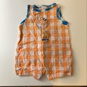 GumBalls Orange & White Gingham Giraffe Romper 3-6mo